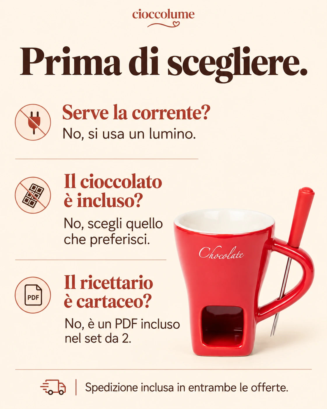 Risposte su uso senza corrente, alimenti esclusi e ricettario digitale incluso nel set da due tazze.