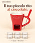 Tazza rossa per fonduta al cioccolato con forchettina e sei lumini inclusi nel set singolo.